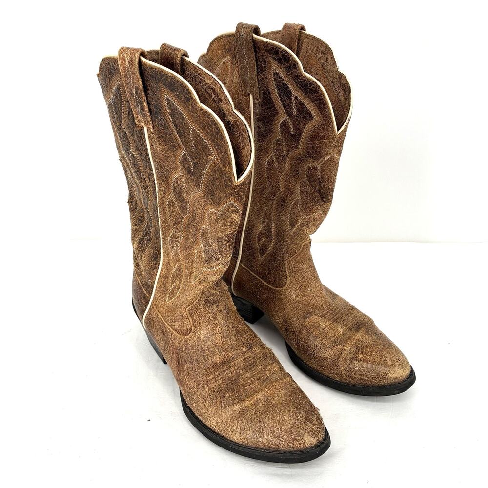 Ariat Heritage Western Cowboy Boots Women's 7 Tan Brown Distressed Leather
